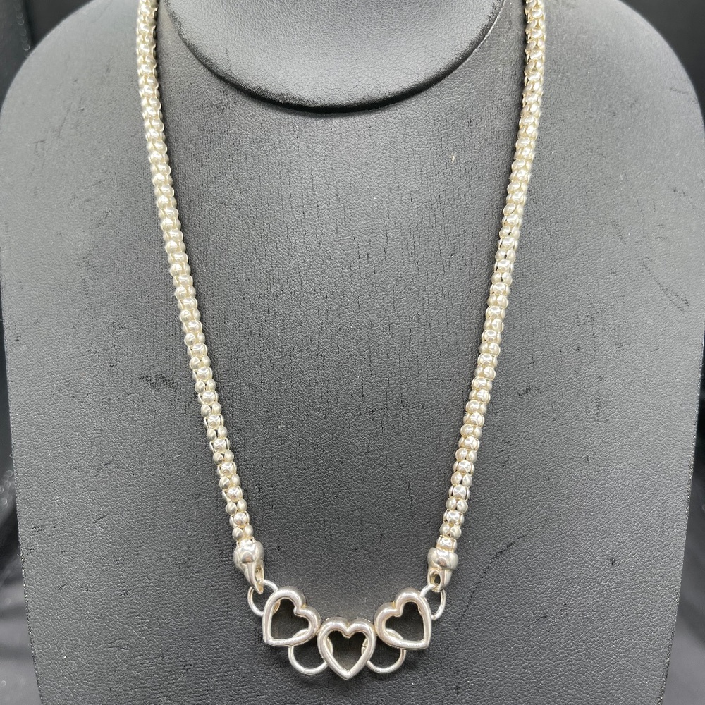 Solid 925 Sterling Silver Heart Charm Necklace - image 1